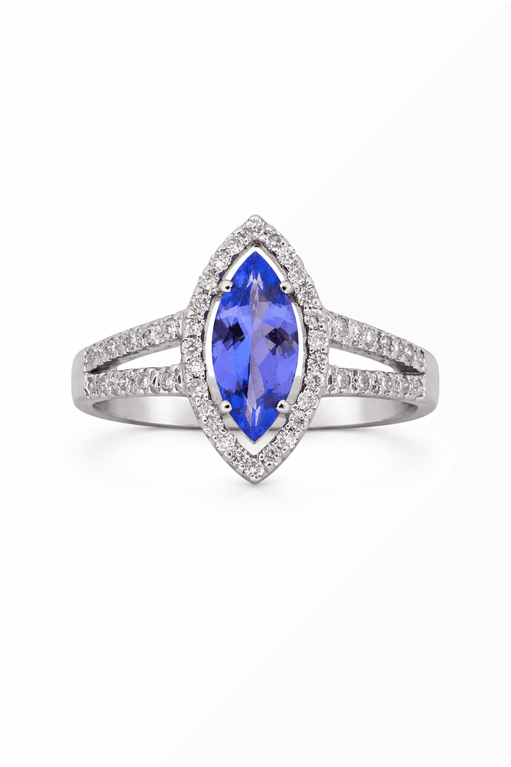 Tanzanite Marquise Split-Shank Halo Ring