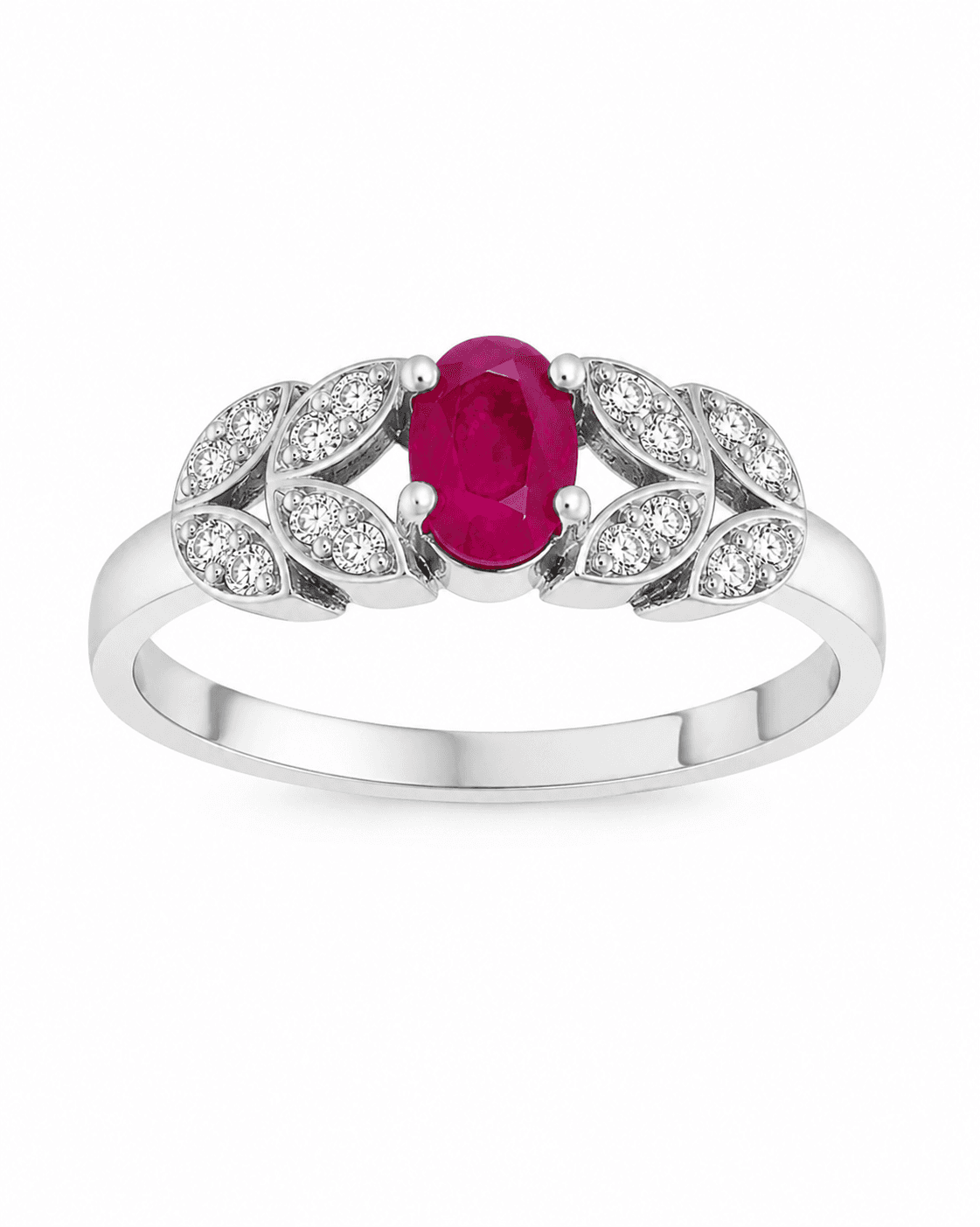 Vibrant Ruby Foliage Silver Ring view 1