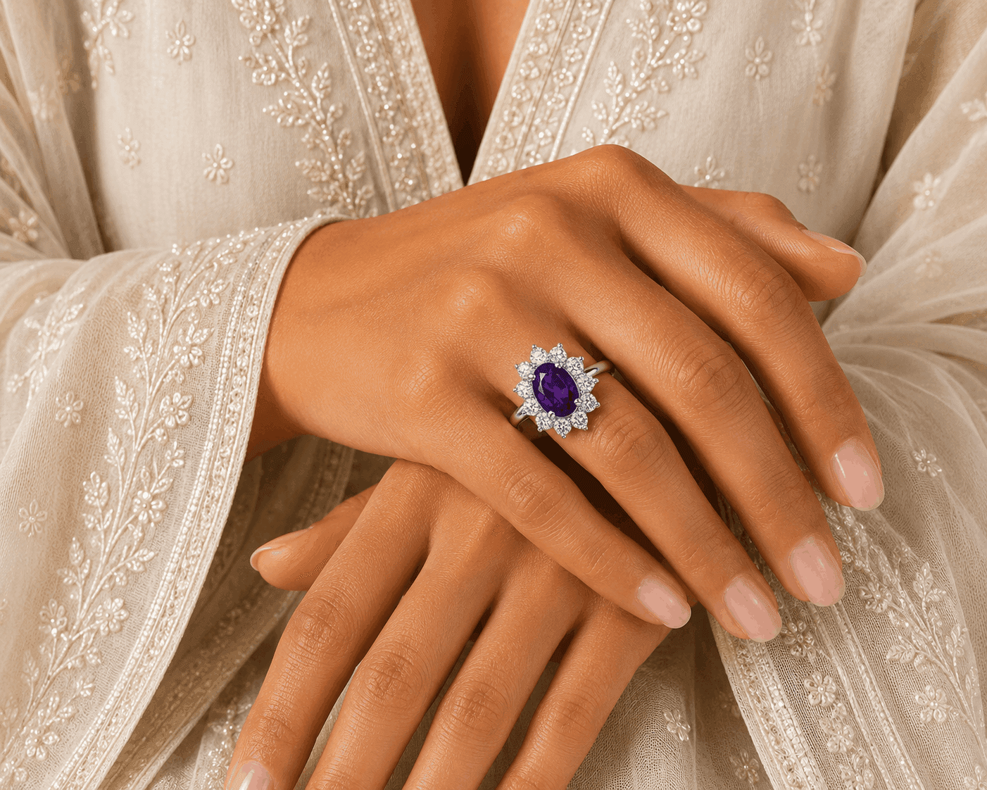 Amethyst Royal Blossom Halo Ring alternate view