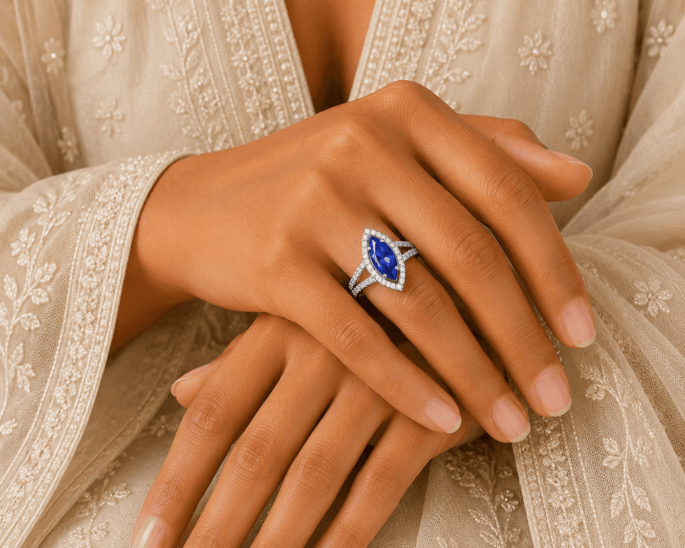 Tanzanite Marquise Split-Shank Halo Ring alternate view