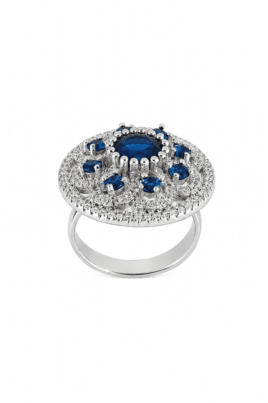 Blue Sapphire Halo Sterling Silver Ring  view 1