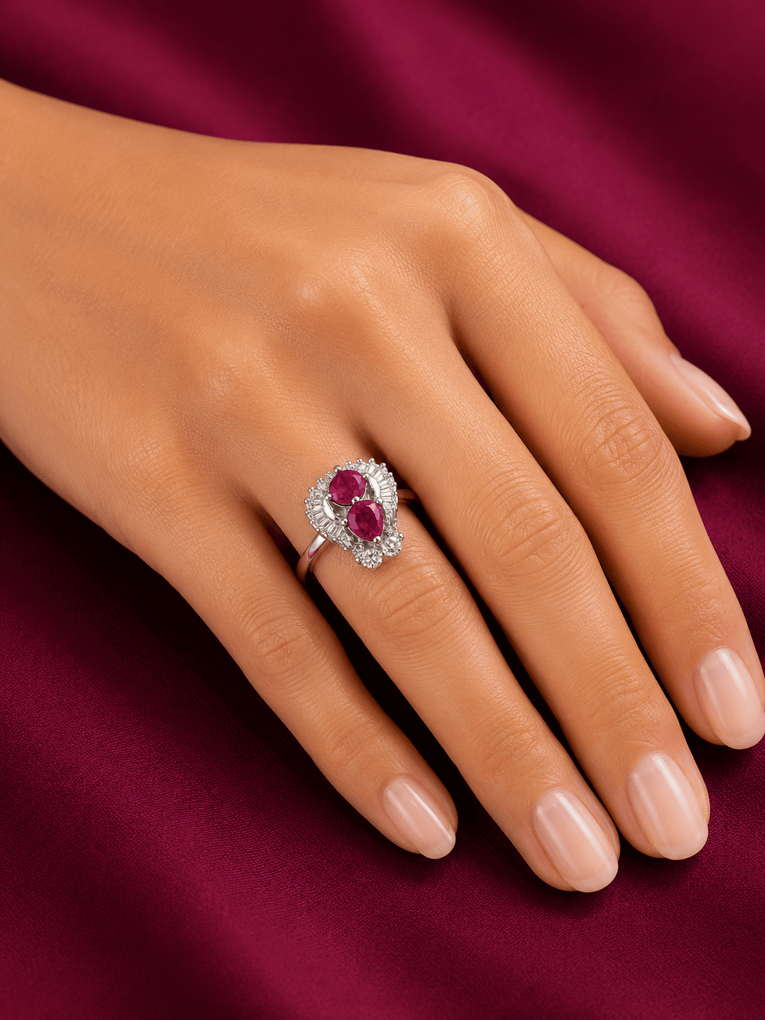 Ruby Double Stone Sterling Silver Ring view 2