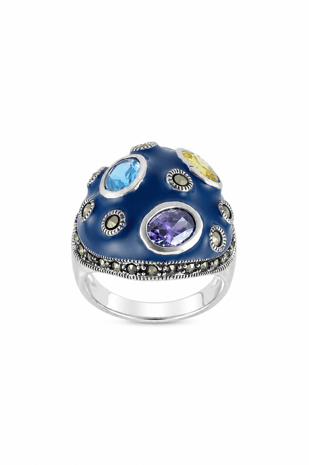 Blue Enamel Multi Gemstone Sterling Silver Ring view 1