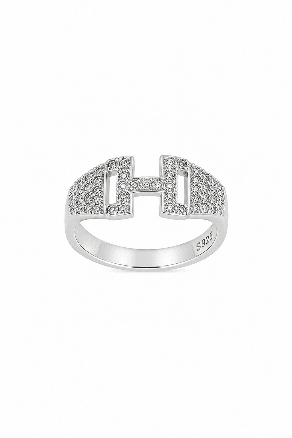 Sterling Silver H Link CZ Ring