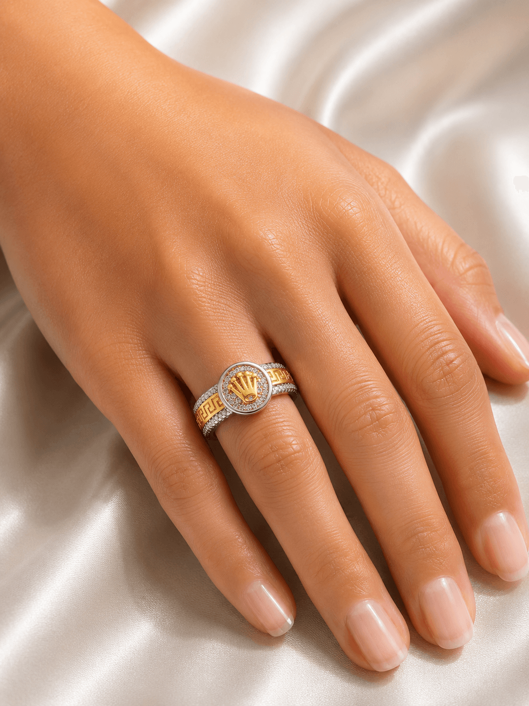 Royal Crown CZ Ring| Premium Two-Tone Silver & Gold Ring view 2