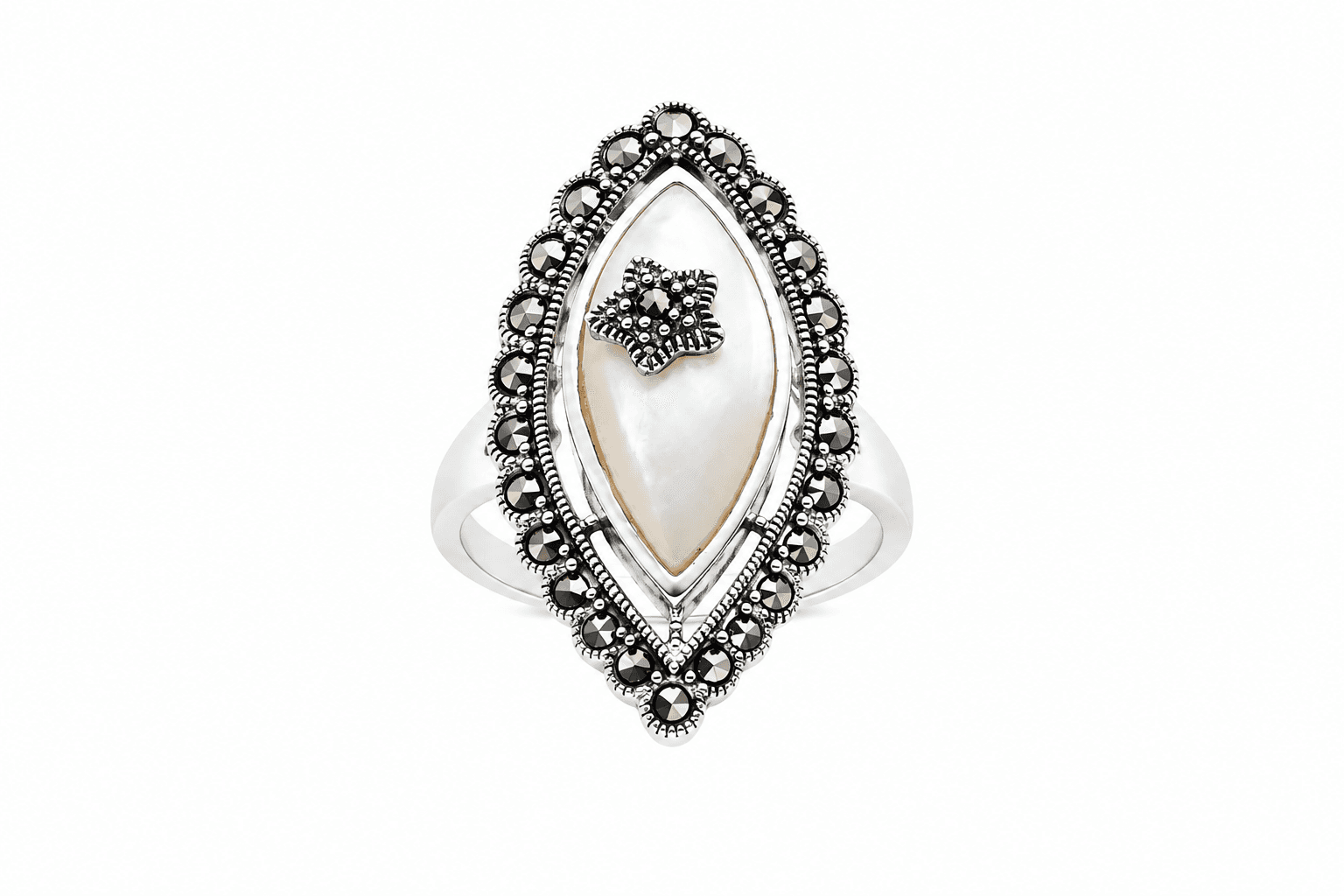 Mother of Pearl Teardrop Oxidized Silver Ring