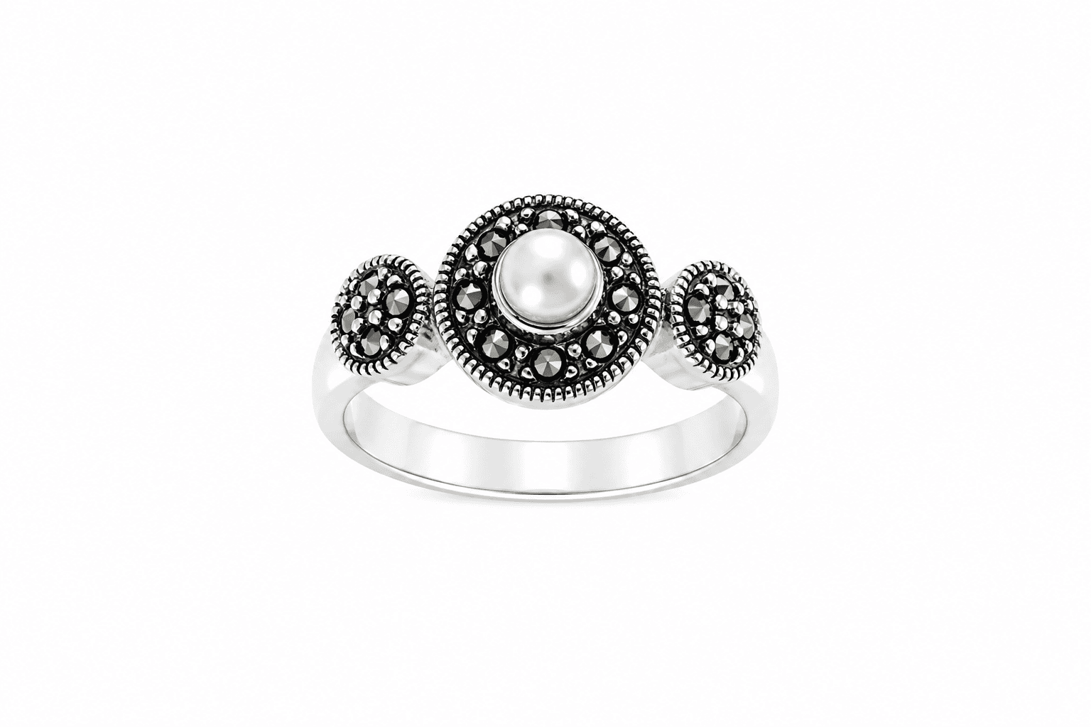 Pearl Trio Oxidized Silver Ring