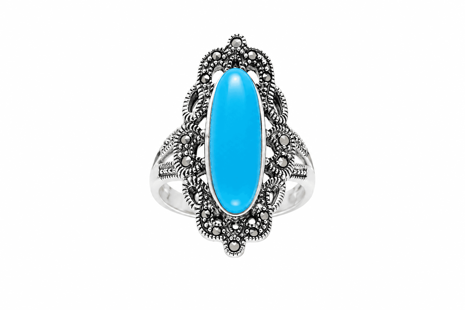 Turquoise Blue Oval Oxidized Silver Ring