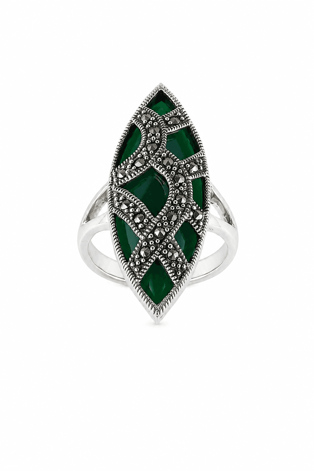 Emerald Marquise Vintage Silver Ring